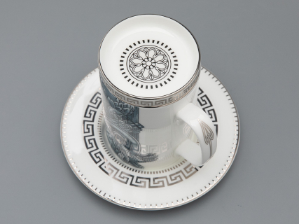 Подарочный набор Бокал с блюдцем и крышкой форма Топ рисунок Слава Веков платина, арт. 81.33063.00.1, 