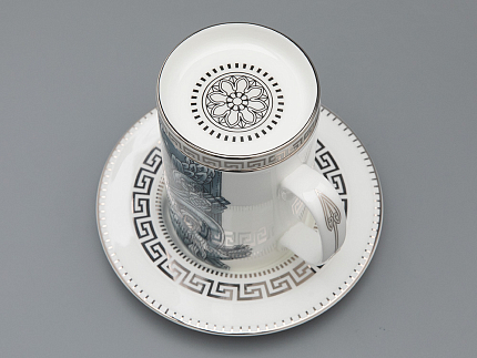 Подарочный набор Бокал с блюдцем и крышкой форма Топ рисунок Слава Веков платина, арт. 81.33063.00.1