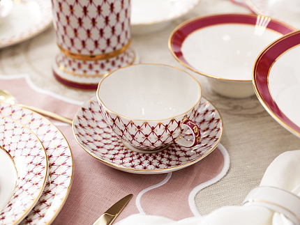 Чашка с блюдцем чайная форма Тюльпан рисунок Сетка-Блюз 2 арт. 81.24812.00.1