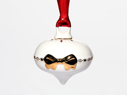 Елочная игрушка в подарочной упаковке, форма Луковица, рисунок Золотой бант, арт. 81.33930.00.1, 