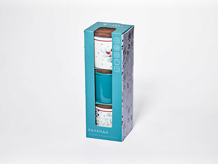 Набор банок 80 мм с деревянной крышкой (3 предмета), в подарочной упаковке, форма Стандартная, рисунок Календа, арт 42.00071.00.1