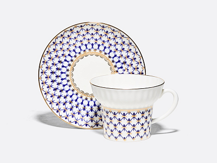 Чашка с блюдцем кофейная 155 мл.,  форма Волна, рисунок Кобальтовая сетка арт. 81.14575.00.1