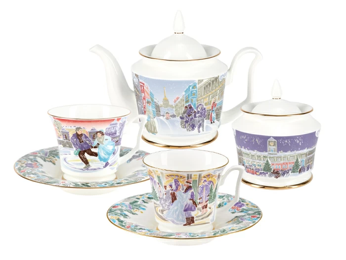 Сервиз чайный форма Юлия рисунок Серебряные коньки, 6 персон 14 предметов арт. 81.29098.00.1, 