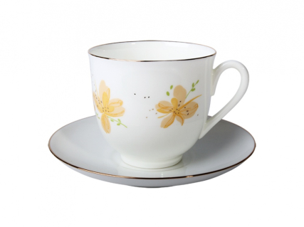 Чашка с блюдцем кофейная 180 мл.,  форма Ландыш, рисунок Желтые цветы арт. 81.17579.00.1, 