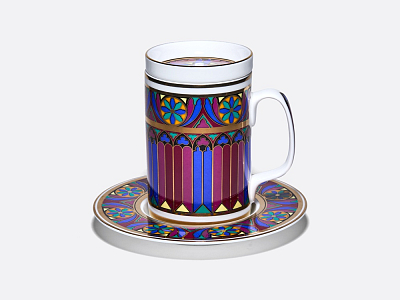 Бокал с блюдцем и крышкой 390 мл в подарочной упаковке, форма Топ, рисунок Готический 7, арт. 81.34168.00.1