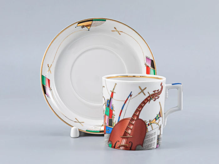 Чашка с блюдцем чайная форма Гербовая рисунок Музыкальные инструменты арт. 81.28040.00.1, 