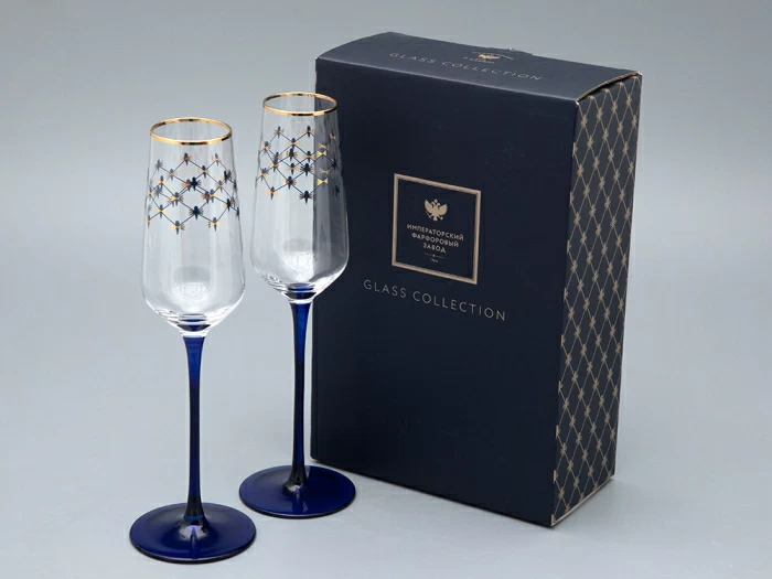 Набор (2 бокала для шампанского) 200 мл, Кобальтовая сетка арт. 14.11449.07, 