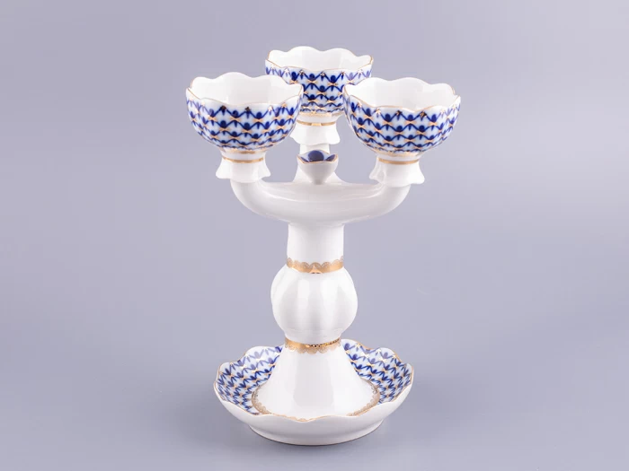 Подсвечник Трехрожковый Тюльпан Кобальтовая сетка арт. 80.07627.00.1, 