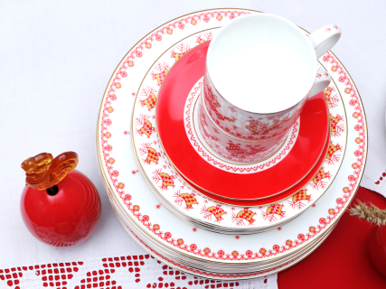 Чашка с блюдцем 250 мл форма Премиум рисунок Петушки-гребешки, арт 81.33558.00.1, 