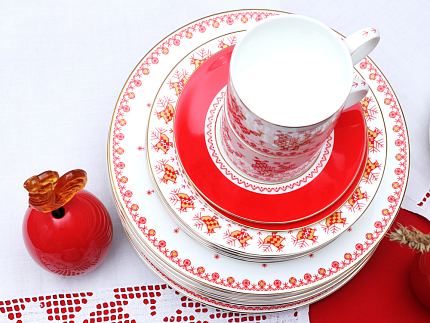 Чашка с блюдцем 250 мл форма Премиум рисунок Петушки-гребешки, арт 81.33558.00.1