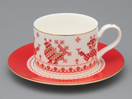 Чашка с блюдцем 250 мл форма Премиум рисунок Петушки-гребешки, арт 81.33558.00.1, 