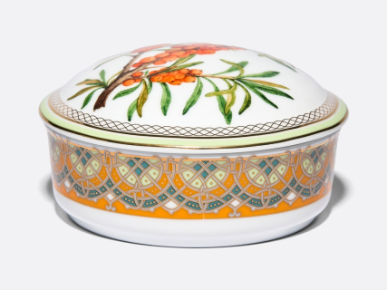 Туалетная коробочка в подарочной упаковке, форма Круглая, рисунок Облепиха сибирская, арт 81.33950.00.1, 