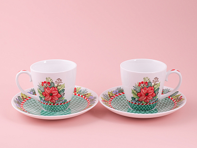 Набор бокалов с блюдцем 2шт форма Весна, рисунок Зимняя история (зеленый) арт. 81.11373.00.1