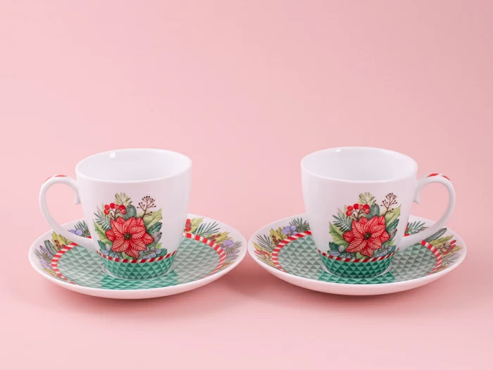 Набор бокалов с блюдцем 2шт форма Весна, рисунок Зимняя история (зеленый) арт. 81.11373.00.1, 