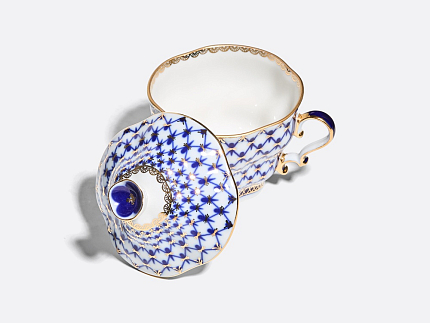 Чашка с блюдцем и с крышкой чайная 250 мл форма Подарочная-2 рисунок Кобальтовая сетка арт. 81.15419.00.1