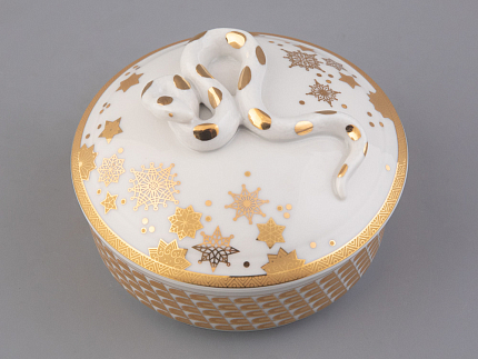 Туалетная коробочка форма Круглая. Змея, рисунок Золотая змейка, арт. 80.48226.00.1