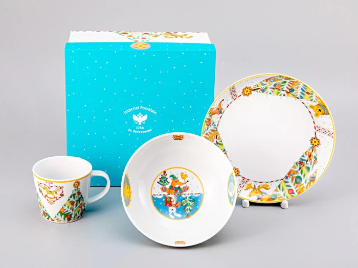 Подарочный набор трехпредметный комплект форма Карат рисунок Лесной праздник арт. 81.30217.00.1, 