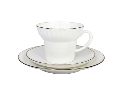 Трехпредметный комплект чайный 155 мл форма Волна рисунок Золотой кантик арт. 81.13550.00.1