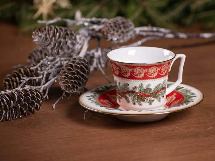 Чашка с блюдцем чайная 210 мл форма Юлия рисунок Рождественское чаепитие арт. 81.30682.00.1, 