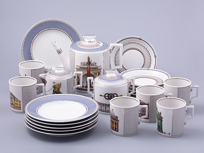 Сервиз чайный на 6 персон 21 предмет, форма Гербовая, рисунок Серебряный город, арт. 81.32583.00.1