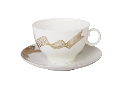 Чашка с блюдцем чайная 160 мл форма Яблочко рисунок Платиновые бантики арт. 81.20966.00.1