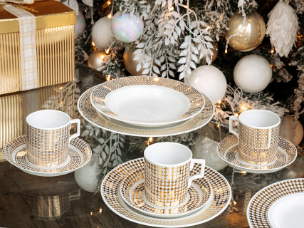 Чашка с блюдцем чайная форма Гербовая рисунок Зазеркалье. Полосы, арт. 81.27709.00.1, 