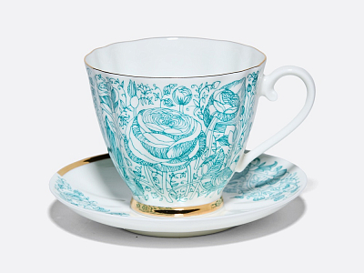 Чашка с блюдцем чайная 200 мл форма Гвоздика рисунок Лето Зеленое арт. 81.20071.00.1