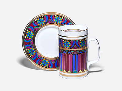 Бокал с блюдцем и крышкой 390 мл в подарочной упаковке, форма Топ, рисунок Готический 7, арт. 81.34168.00.1