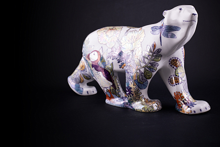 Скульптура Медведь идущий, большой размер, рисунок Цветущая Арктика 2, арт 62.16342.00.1