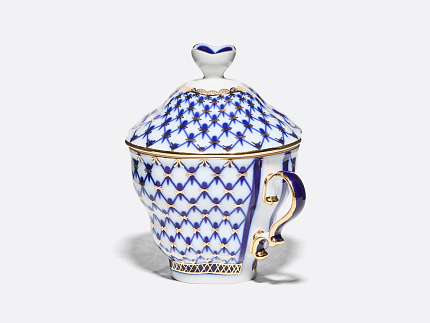 Чашка с блюдцем и с крышкой чайная 250 мл форма Подарочная-2 рисунок Кобальтовая сетка арт. 81.15419.00.1