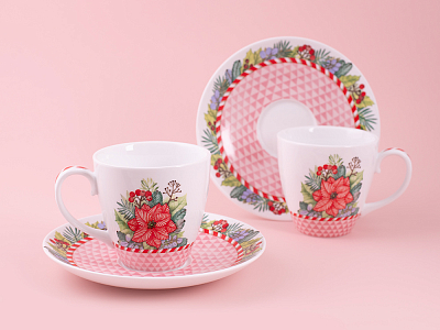 Набор бокалов с блюдцем 2шт форма Весна, рисунок Зимняя история (розовый) арт. 81.11374.00.1