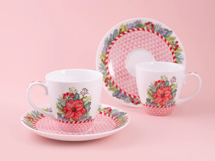 Набор бокалов с блюдцем 2шт форма Весна, рисунок Зимняя история (розовый) арт. 81.11374.00.1, 