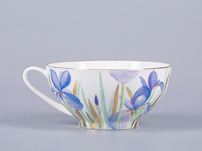 Чашка с блюдцем чайная 300мл, форма Купольная, рисунок Ирисы 2, арт 81.29657.00.1
