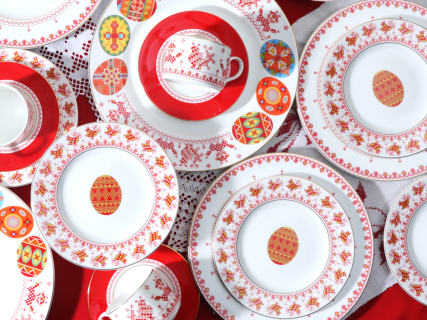 Блюдо круглое 310 мм форма Премиум рисунок Петушки-гребешки, арт 80.49803.00.1, 