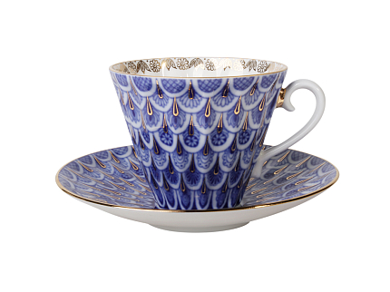 Чашка с блюдцем чайная 235 мл форма Лучистая рисунок Незабудка арт. 81.10305.00.1