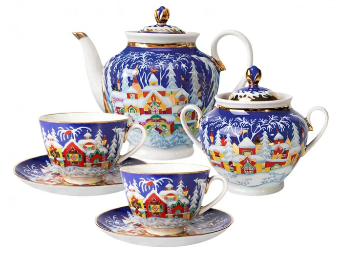 Сервиз чайный форма Весенняя рисунок Зимняя сказка 6 персон, 14 предметов арт. 81.15505.01.1, 