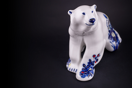 Скульптура Медведь сидит, большой размер, рисунок Флора Арктики, арт 62.16416.00.1