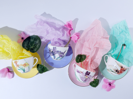 Чашка с блюдцем L’Art des Fleurs (Искусство цветов) в подарочной упаковке, форма Весенняя 2, рисунок Аметистовое пламя, арт 81.33403.00.1, 