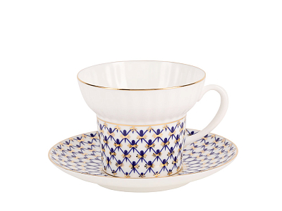 Трехпредметный комплект чайный форма Волна рисунок Кобальтовая сетка 155 мл арт. 81.15669.00.1