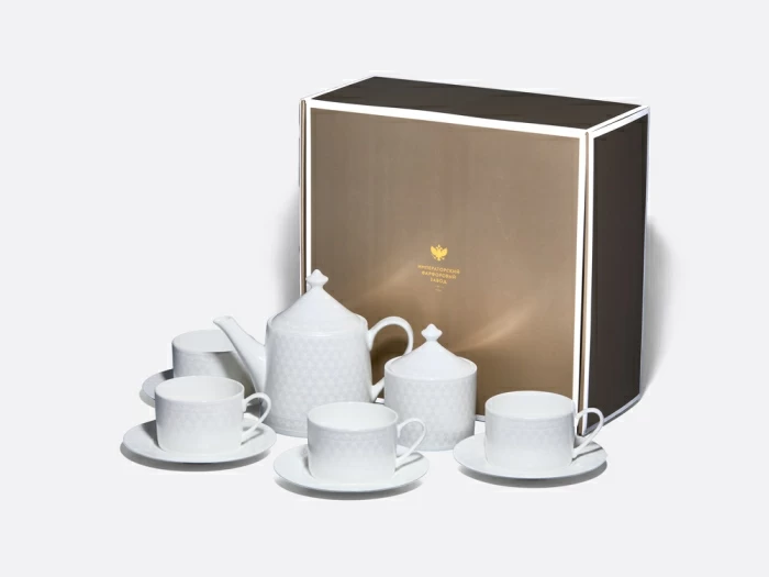Сервиз чайный на 4 персоны 10 предметов в подарочной упаковке, форма Идиллия, рисунок Жемчужная сетка, арт. 81.34970.00.1, 
