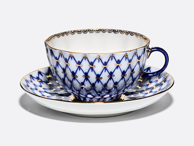 Чашка с блюдцем чайная 250 мл форма Тюльпан рисунок Кобальтовая сетка арт. 81.10105.00.1
