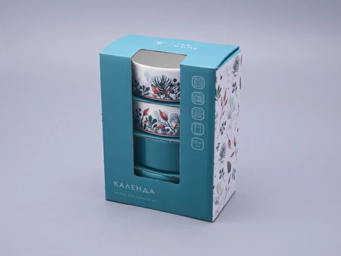 Набор кокотниц (4 предмета) в подарочной упаковке, форма Стандартная, рисунок Календа, арт 42.00076.00.1, 
