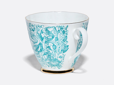 Чашка с блюдцем чайная 200 мл форма Гвоздика рисунок Лето Зеленое арт. 81.20071.00.1