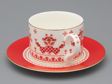 Чашка с блюдцем 250 мл форма Премиум рисунок Петушки-гребешки, арт 81.33558.00.1, 