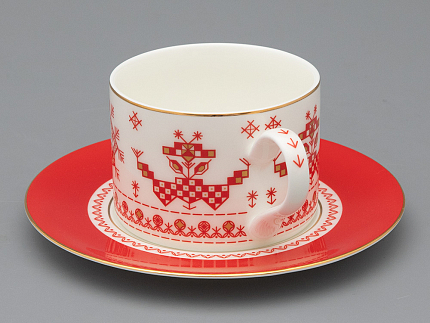 Чашка с блюдцем 250 мл форма Премиум рисунок Петушки-гребешки, арт 81.33558.00.1