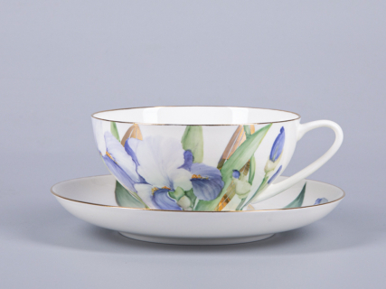 Чашка с блюдцем чайная 300 мл форма Купольная рисунок Ирисы №1 арт. 81.29656.00.1, 
