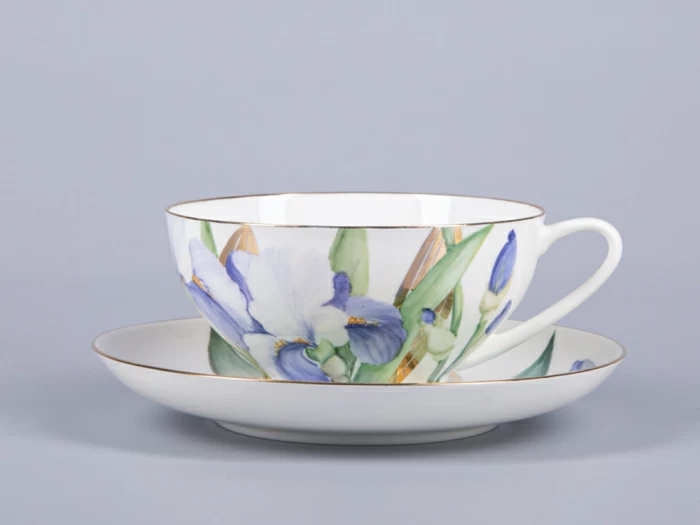 Чашка с блюдцем чайная 300 мл форма Купольная рисунок Ирисы №1 арт. 81.29656.00.1, 