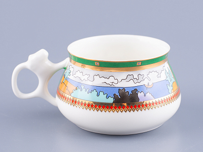 Чашка с блюдцем кофейная 180 мл.,  форма Билибина,  рисунок  Деревня на озере  арт. 81.15225.00.1