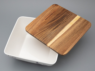 Салатник большого размера с деревянной крышкой форма Стандартная, рисунок Monplaisir Violet в упаковке арт 42.00063.00.1