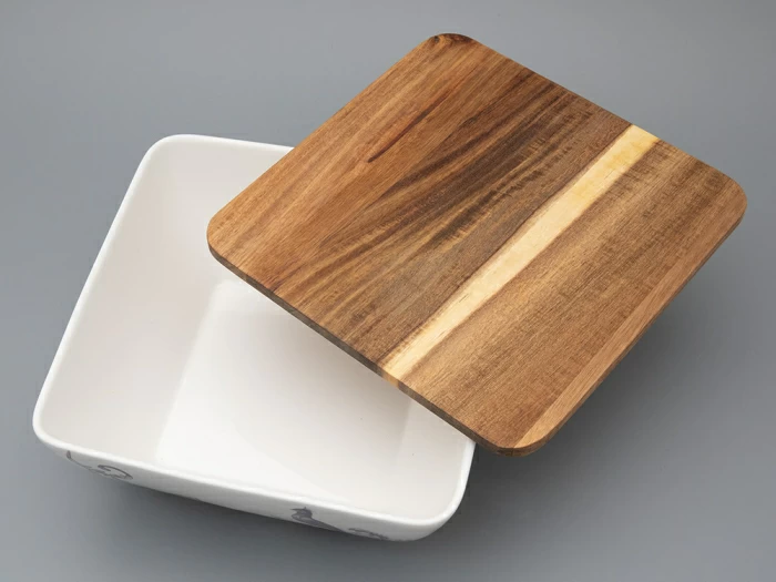 Салатник большого размера с деревянной крышкой форма Стандартная, рисунок Monplaisir Violet в упаковке арт 42.00063.00.1, 